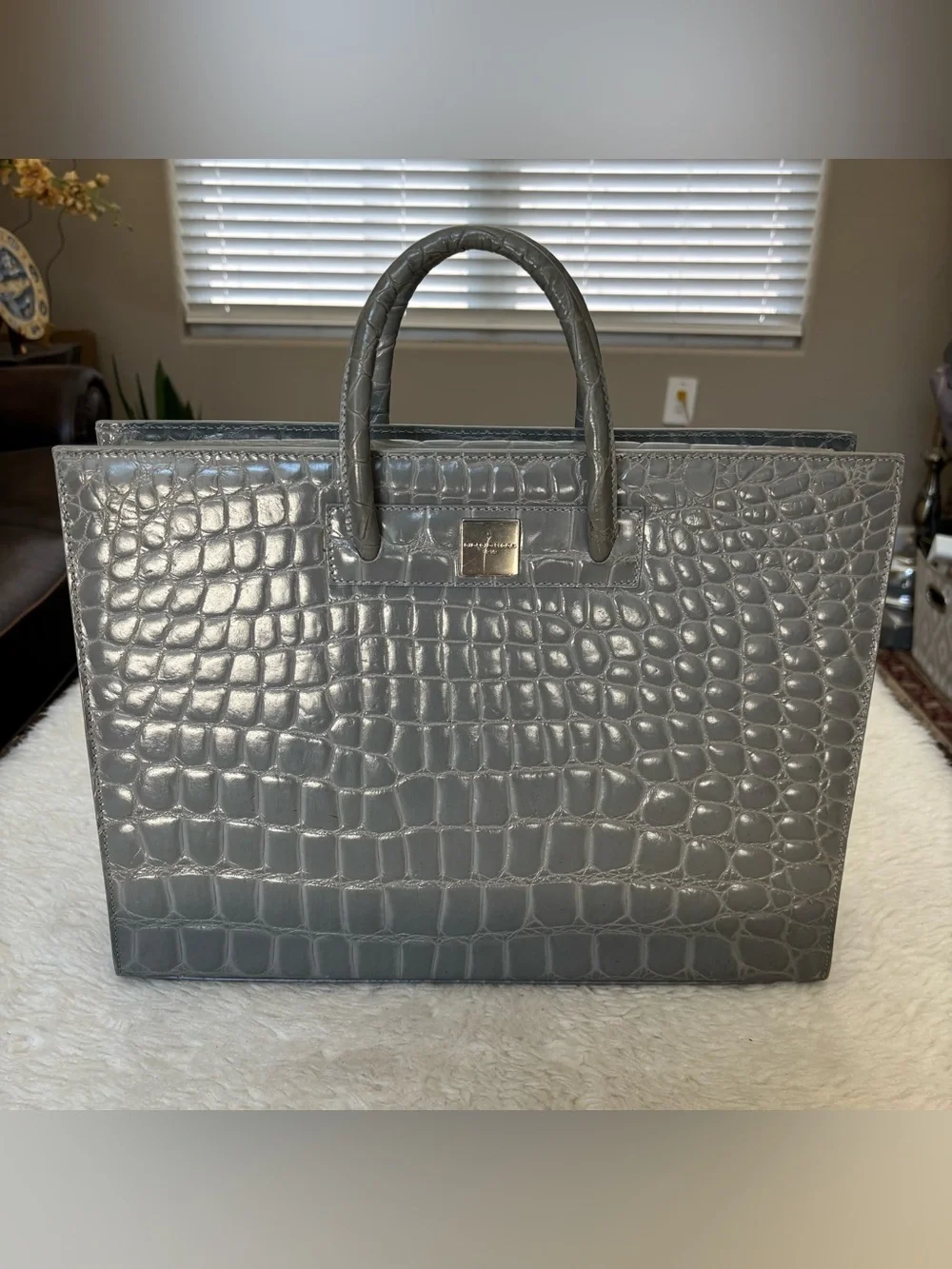 Giorgio Fedon 1919 Gray Croc-Embossed Business Large Satchel/Tote Bag